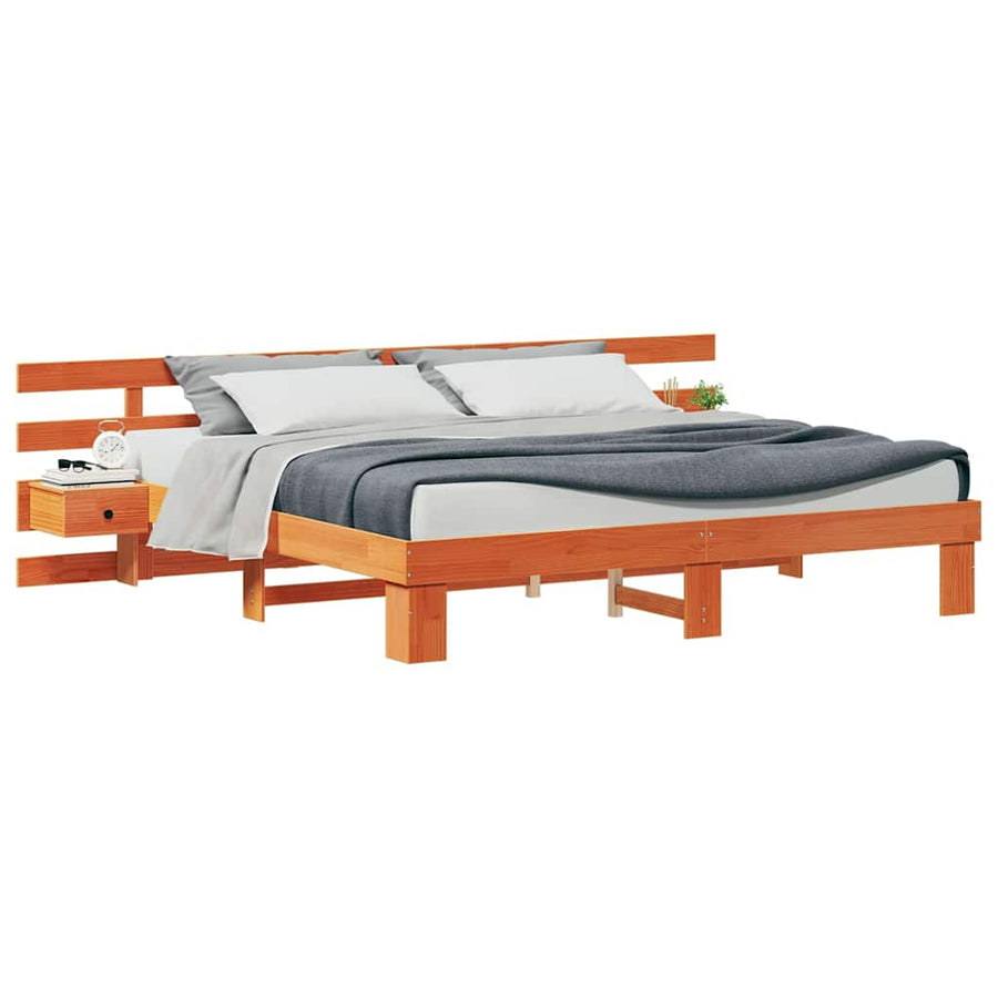 Bedframe met lade Bruin 200 x 200 cm Massief grenenhout