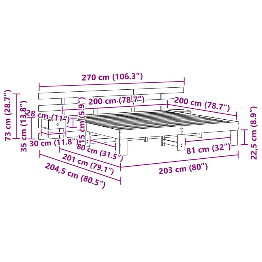 Bedframe met lade Bruin 200 x 200 cm Massief grenenhout