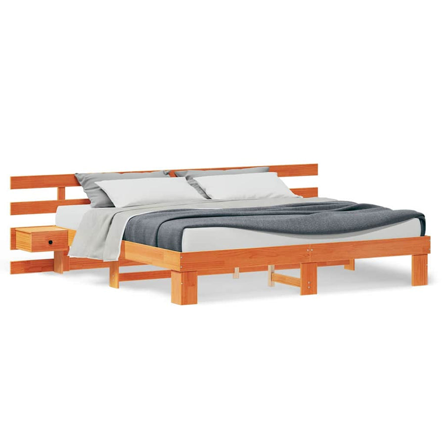 Bedframe met lade Bruin 200 x 200 cm Massief grenenhout