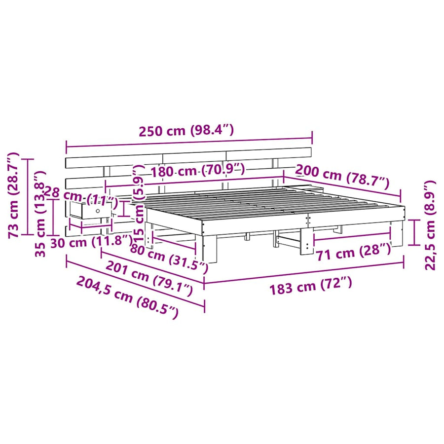 Bedframe met lade Bruin 180 x 200 cm Massief hout