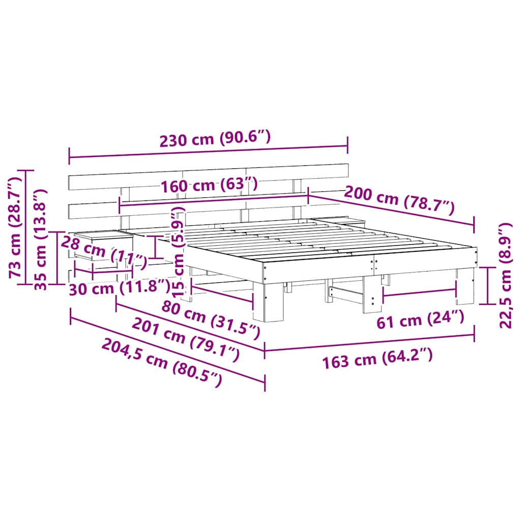 Bedframe met lade Bruin 160 x 200 cm Massief grenenhout