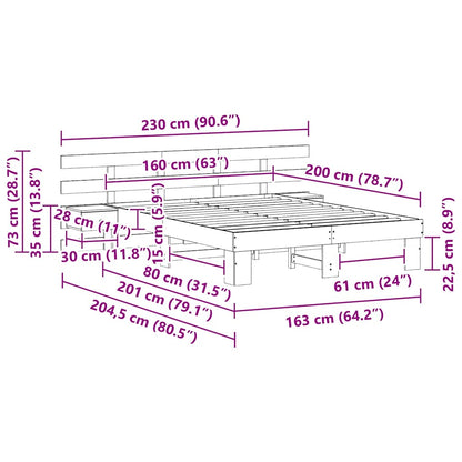 Bedframe met lade Bruin 160 x 200 cm Massief grenenhout