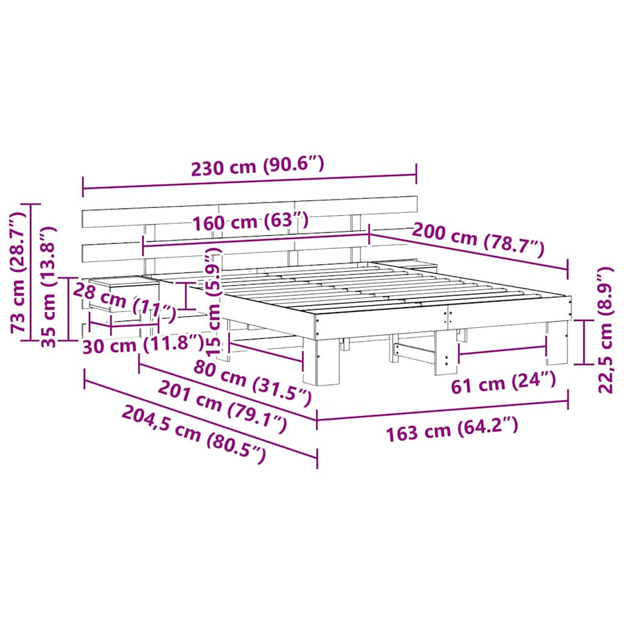 Bedframe met lade Bruin 160 x 200 cm Massief grenenhout