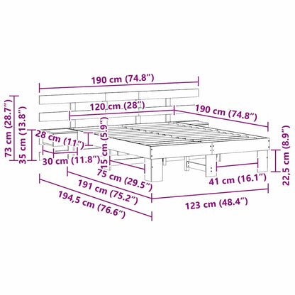 Bedframe met lade Bruin 120 x 190 cm Massief grenenhout
