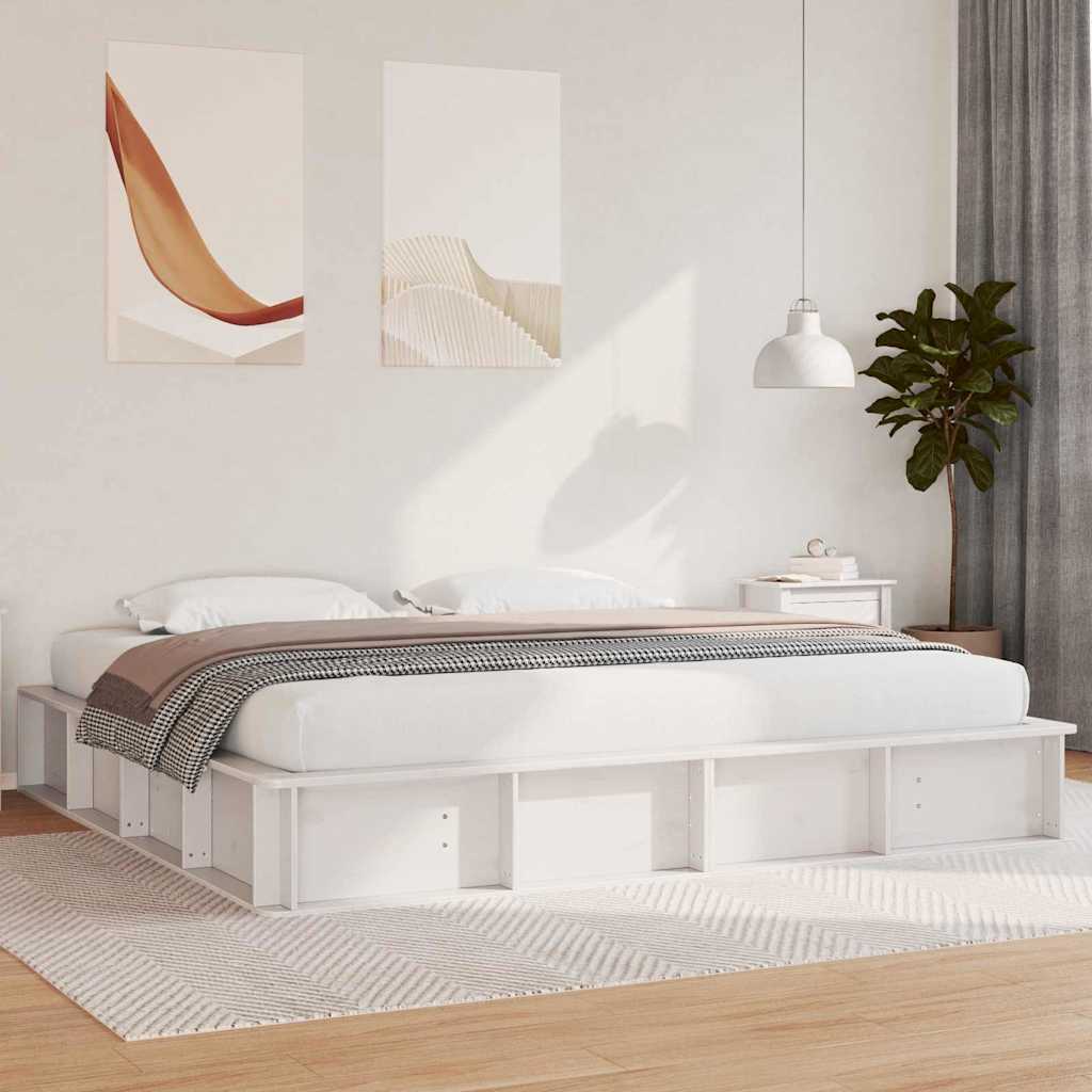 Bedframe met opslag Wit 200 x 200 cm Hout