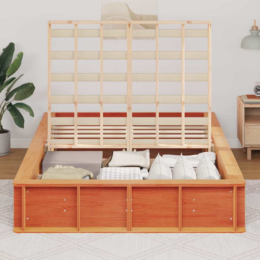 Bedframe met opslag Wasbruin 140 x 200 cm Massief hout