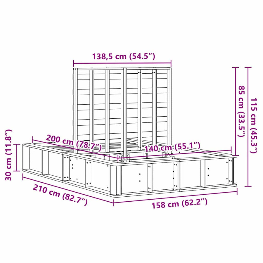 Bedframe met opslag Wasbruin 140 x 200 cm Massief hout