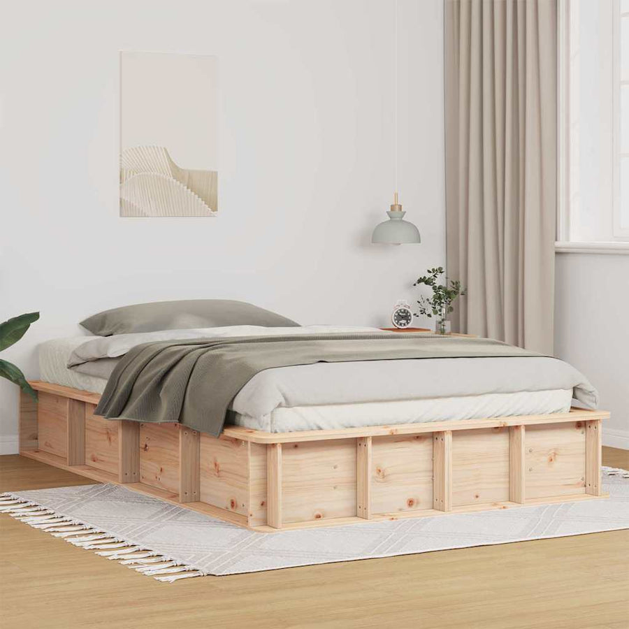 Bedframe met opslag Bruin 140 x 190 cm Massief grenenhout