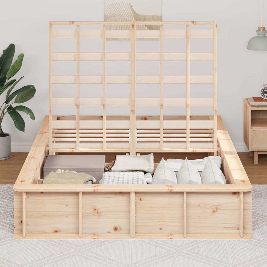 Bedframe met opslag Bruin 140 x 190 cm Massief grenenhout