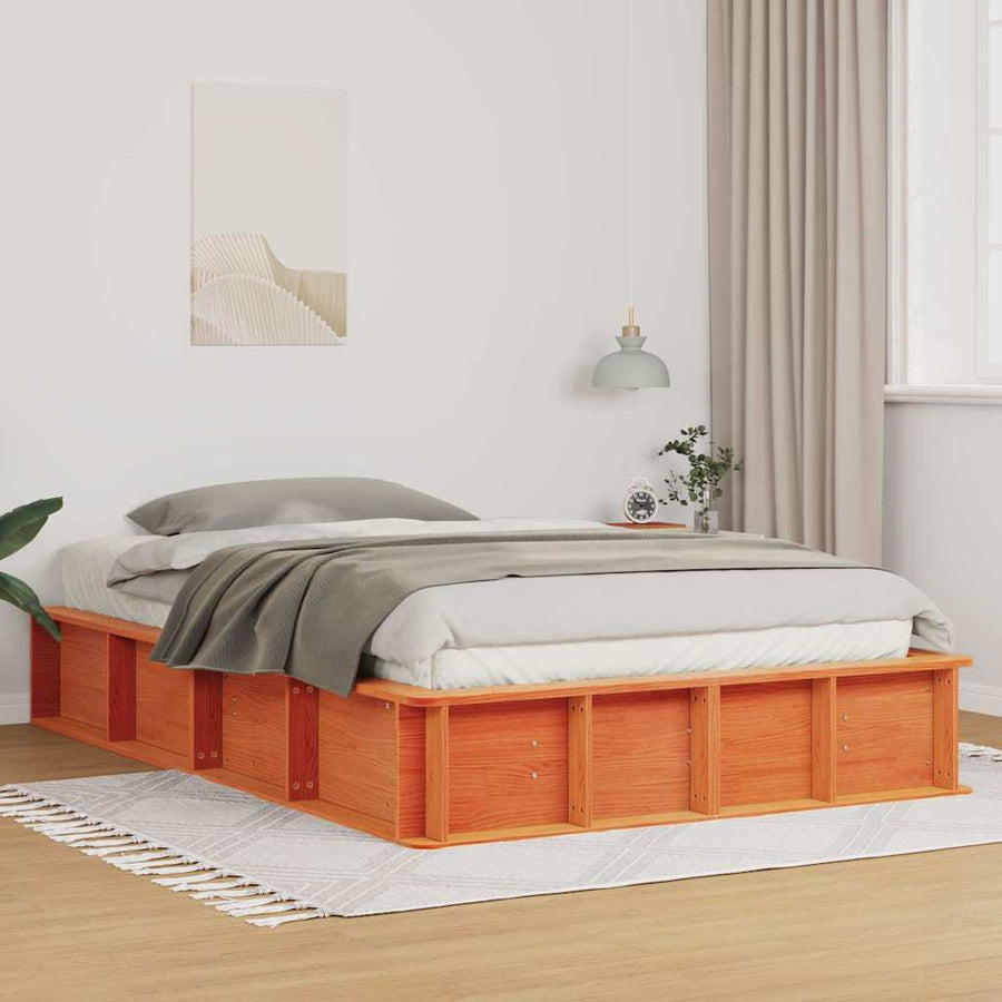 Bedframe met opslag Wasbruin 140 x 190 cm Massief hout