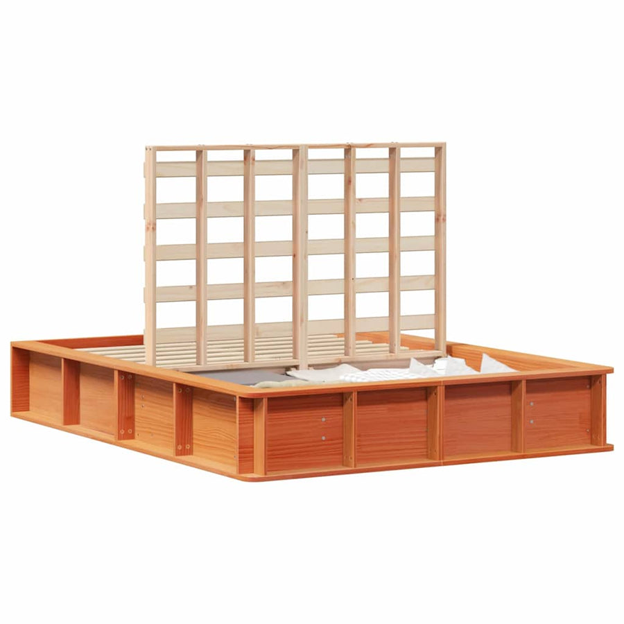 Bedframe met opslag Wasbruin 140 x 190 cm Massief hout