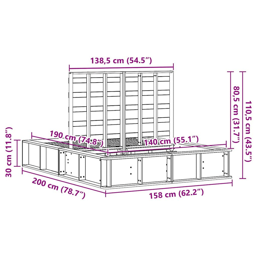 Bedframe met opslag Wasbruin 140 x 190 cm Massief hout