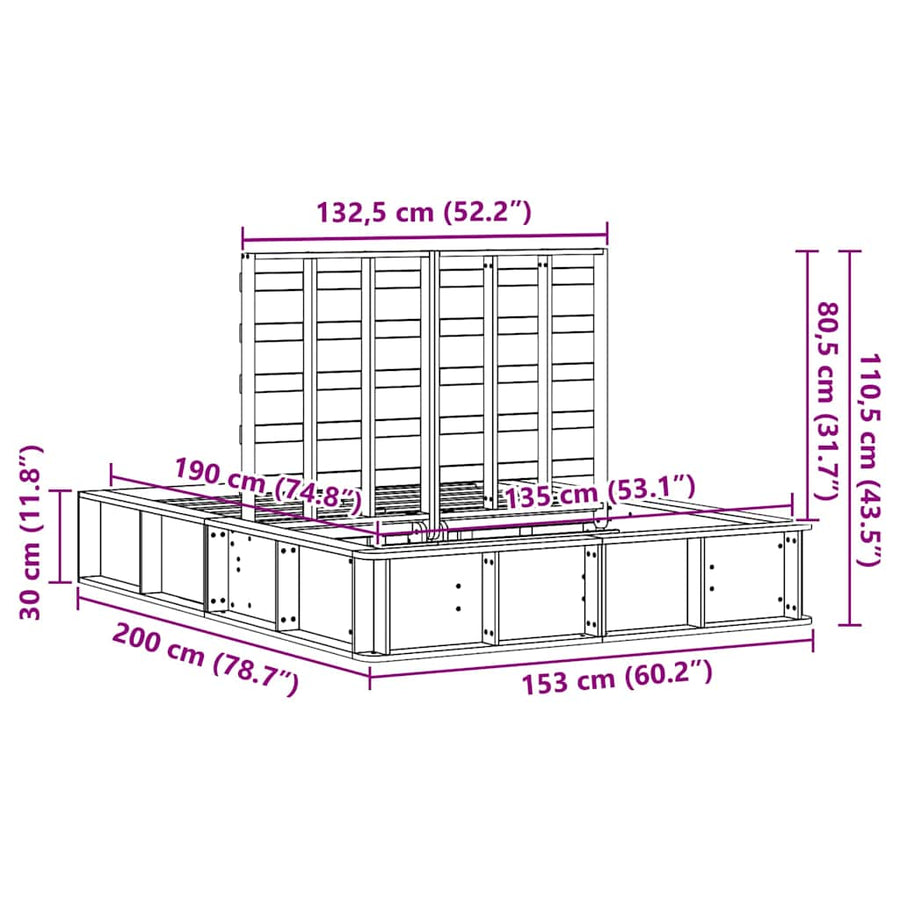 Bedframe Wasbruin 135 x 190 cm