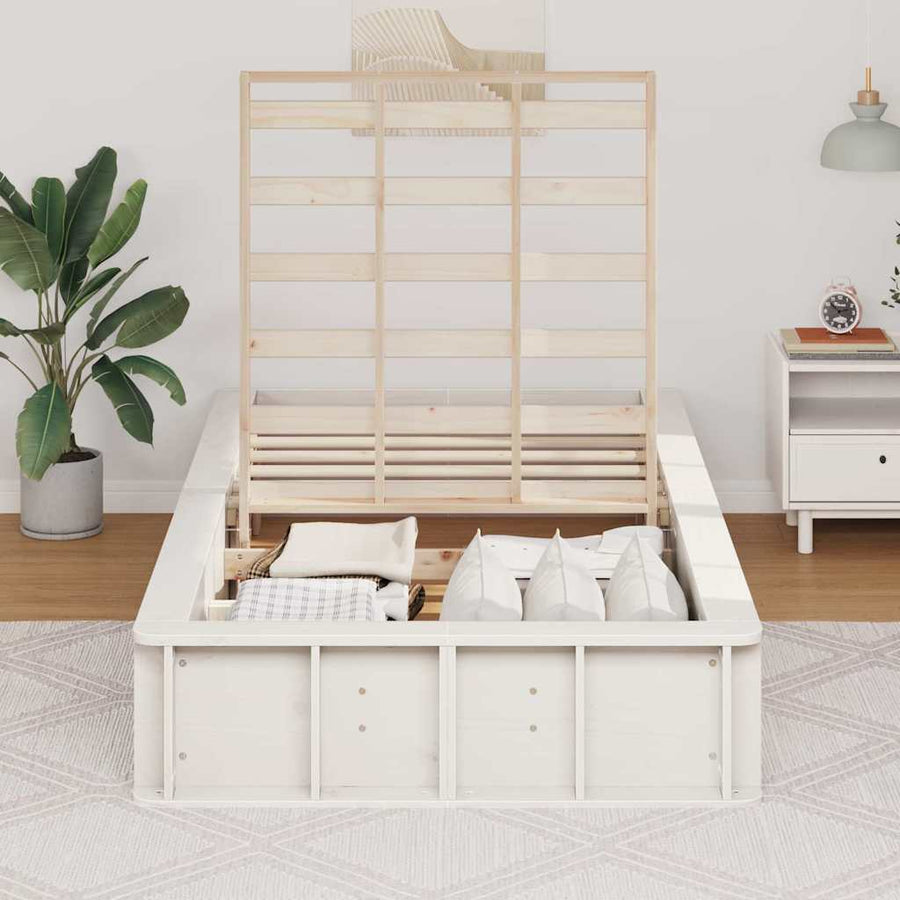 Bedframe met opslag Wit 90 x 190 cm Hout