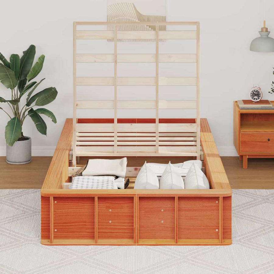 Bedframe met opslag Wasbruin 90 x 190 cm Massief hout