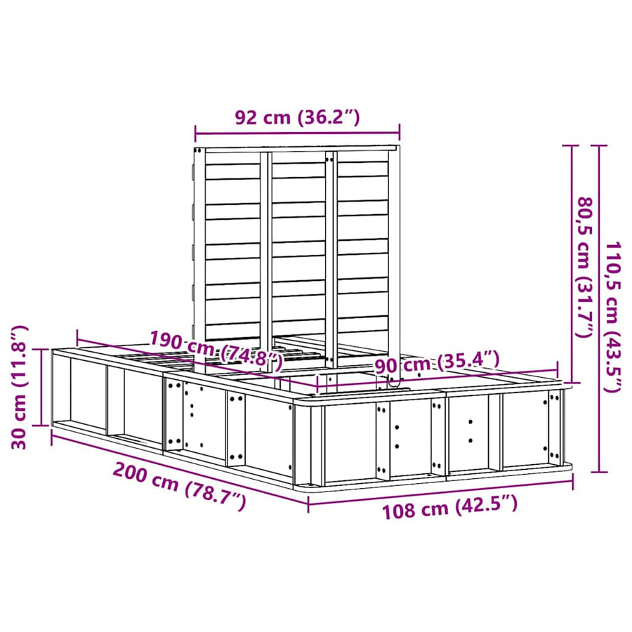 Bedframe met opslag Wasbruin 90 x 190 cm Massief hout