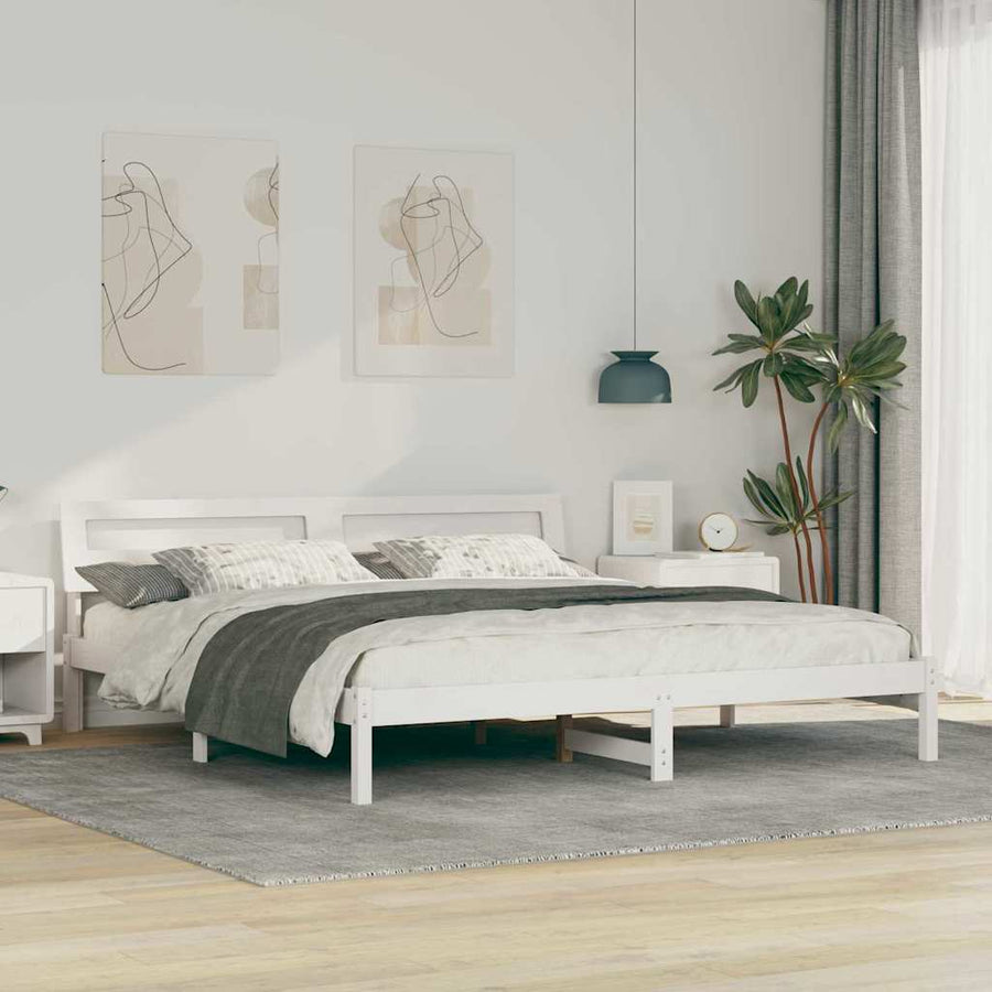 Bedframe met LED -striplichten met hoofdeinde Wit 200 x 200 cm Hout