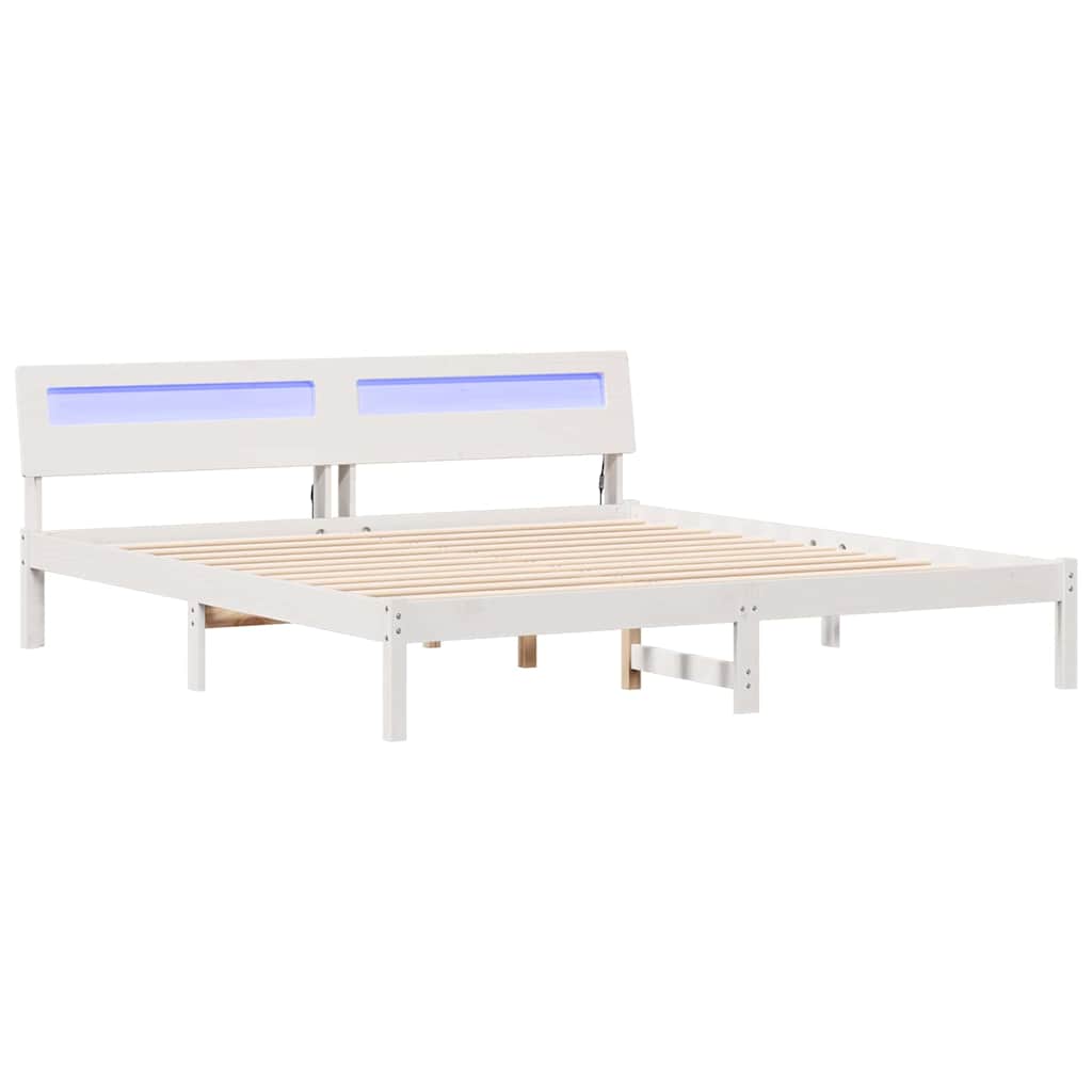 Bedframe met LED -striplichten met hoofdeinde Wit 200 x 200 cm Hout