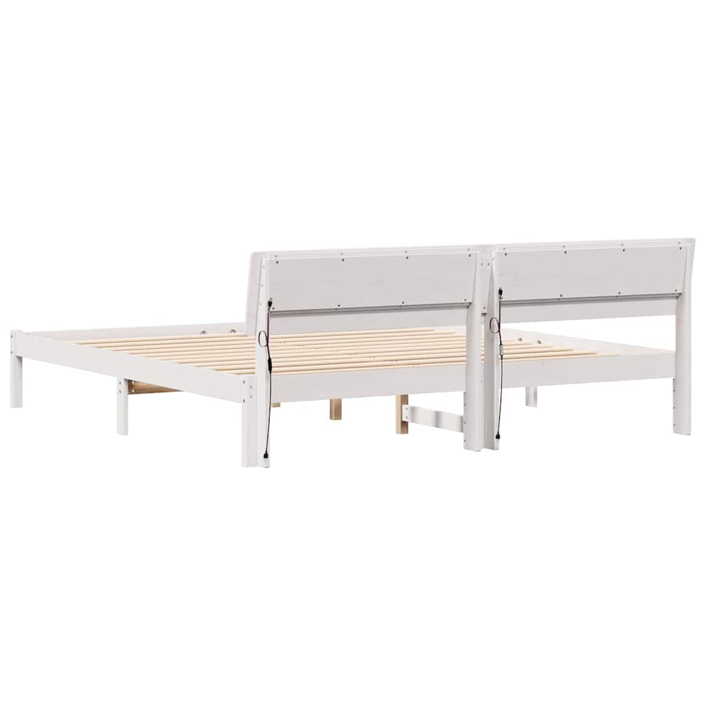 Bedframe met LED -striplichten met hoofdeinde Wit 200 x 200 cm Hout