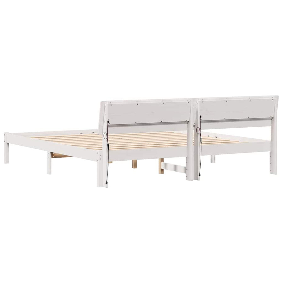 Bedframe met LED -striplichten met hoofdeinde Wit 200 x 200 cm Hout