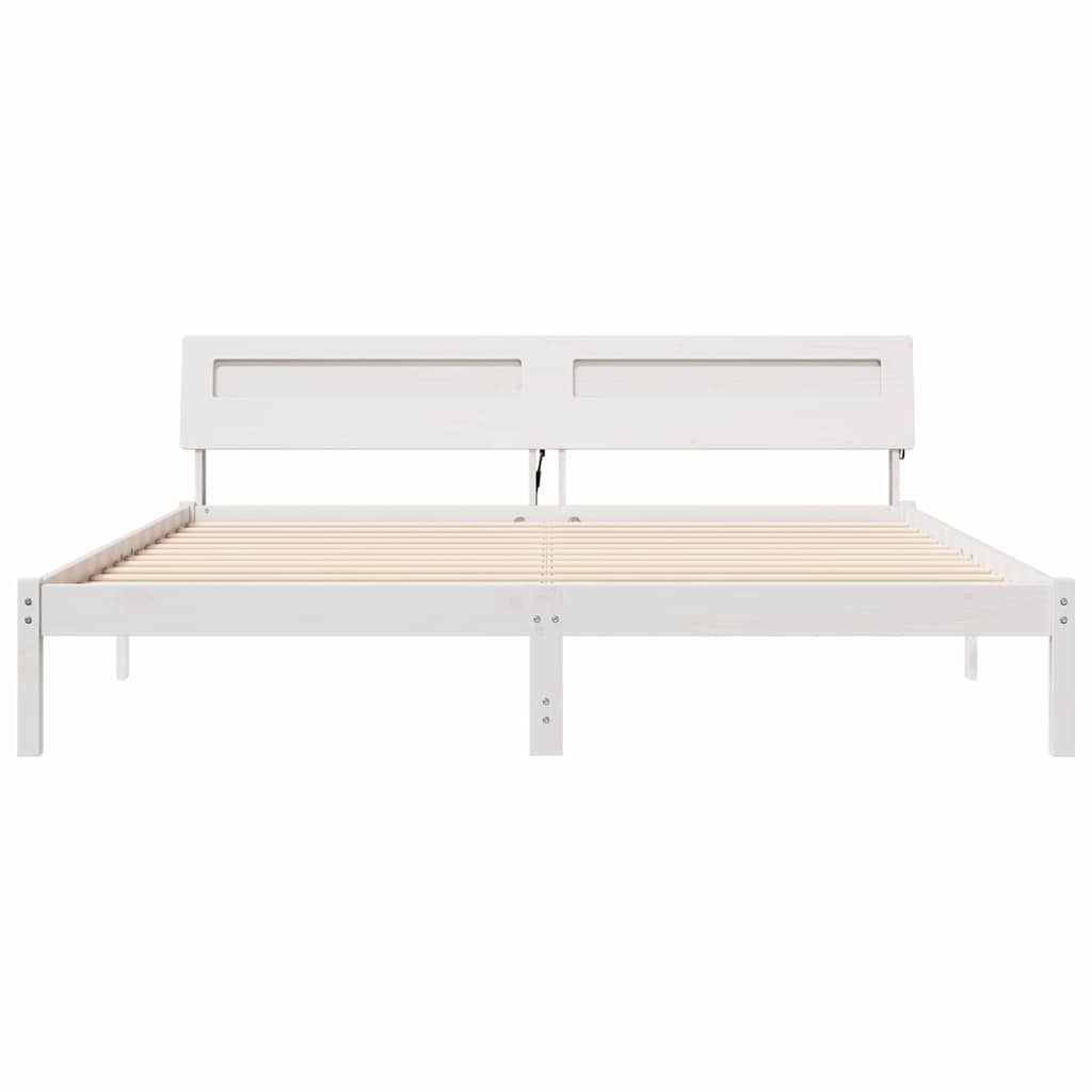 Bedframe met LED -striplichten met hoofdeinde Wit 200 x 200 cm Hout