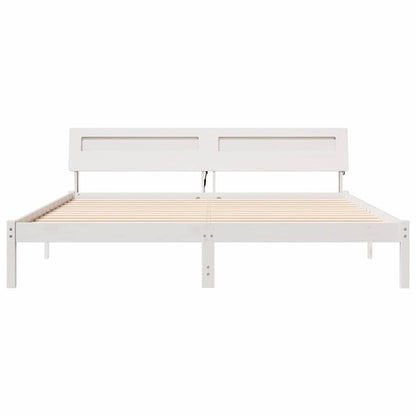 Bedframe met LED -striplichten met hoofdeinde Wit 200 x 200 cm Hout