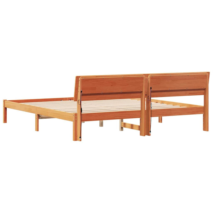 Bedframe met LED -striplichten met hoofdeinde Bruin 200 x 200 cm Massief hout
