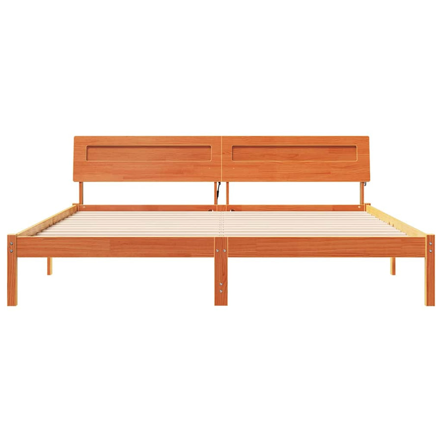 Bedframe met LED -striplichten met hoofdeinde Bruin 200 x 200 cm Massief hout