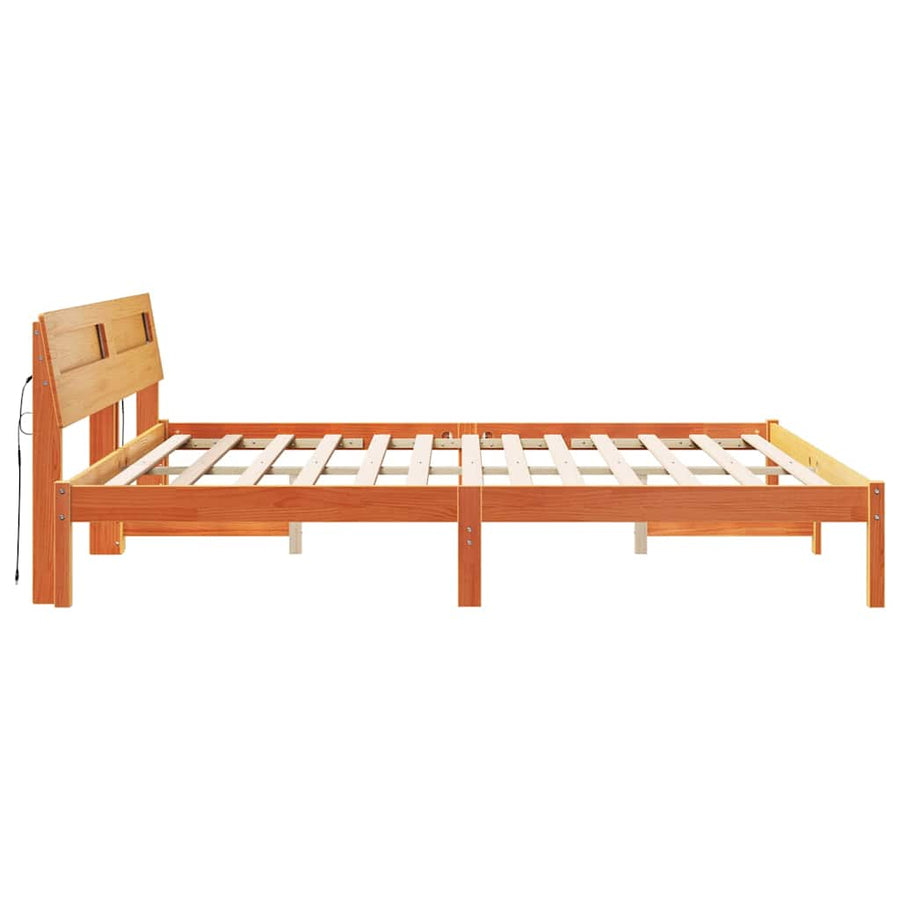 Bedframe met LED -striplichten met hoofdeinde Bruin 200 x 200 cm Massief hout