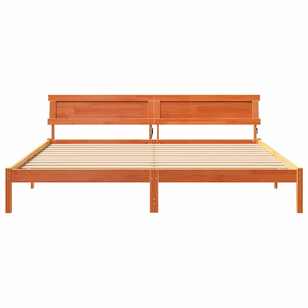 Bedframe met LED -striplichten met hoofdeinde Bruin 200 x 200 cm Hout