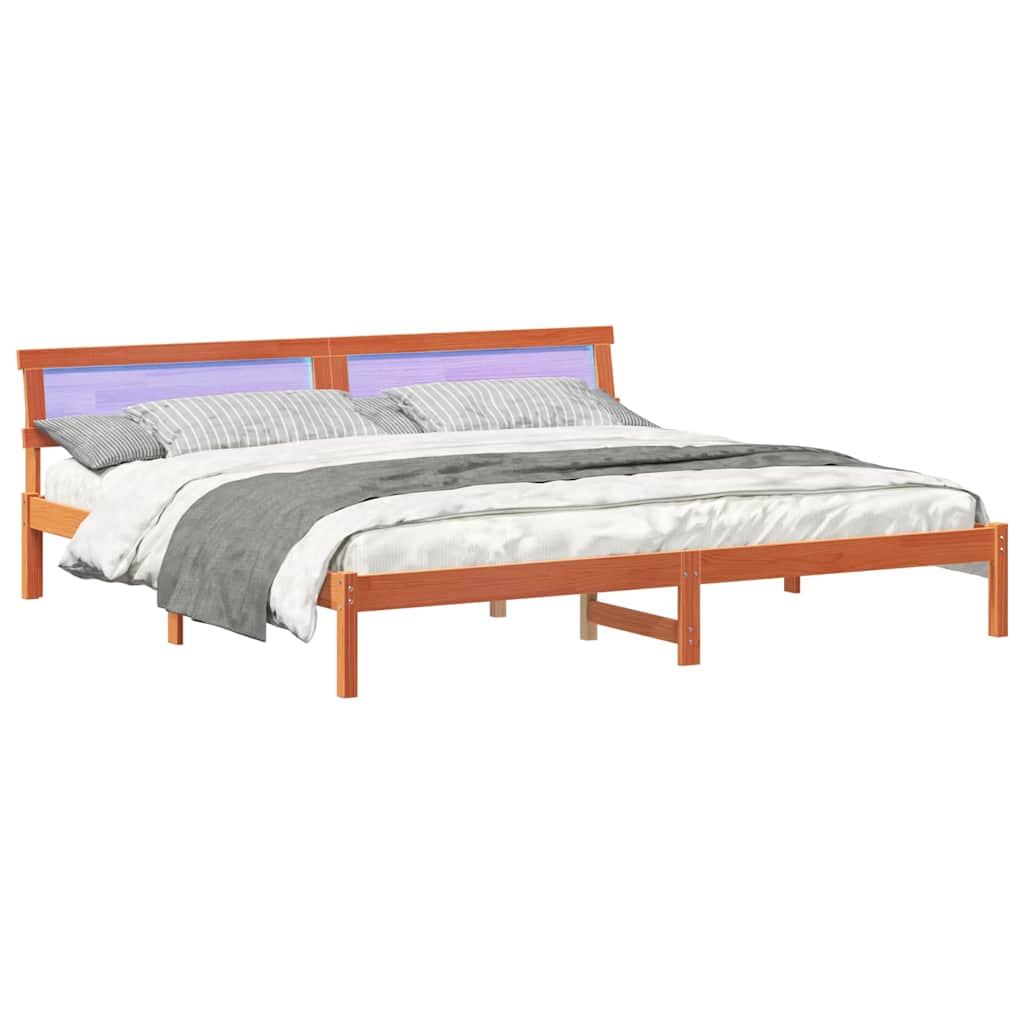 Bedframe met LED -striplichten met hoofdeinde Bruin 200 x 200 cm Hout