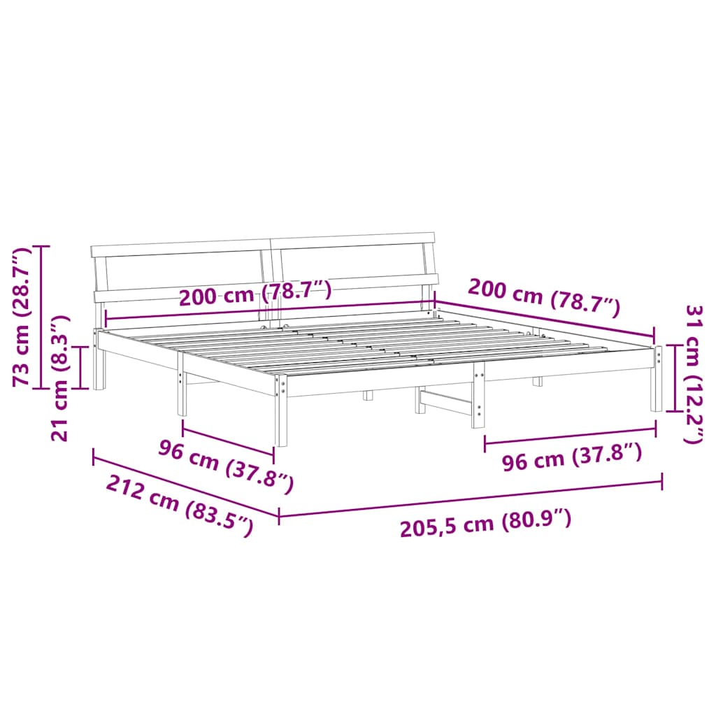 Bedframe met LED -striplichten met hoofdeinde Bruin 200 x 200 cm Hout