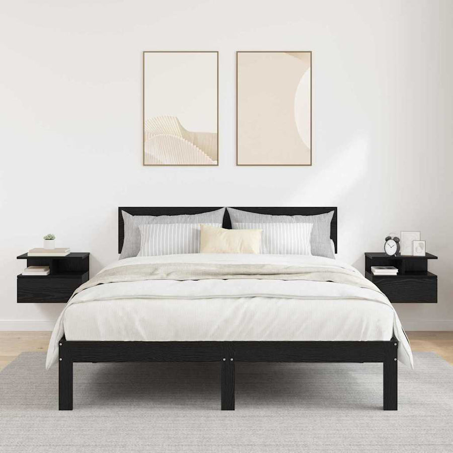 Vliegend Nachtkastje met lade 2 pcs Zwart Eiken 40 x 31 x 28 cm