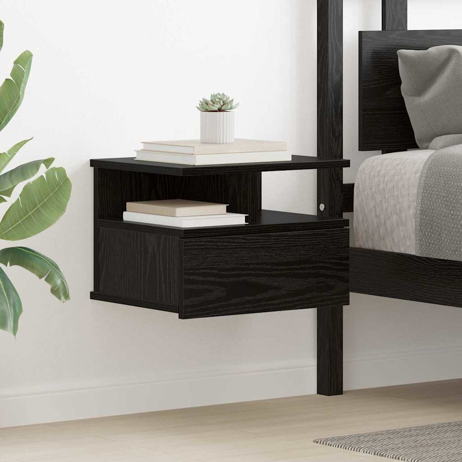 Vliegend Nachtkastje met lade 2 pcs Zwart Eiken 40 x 31 x 28 cm