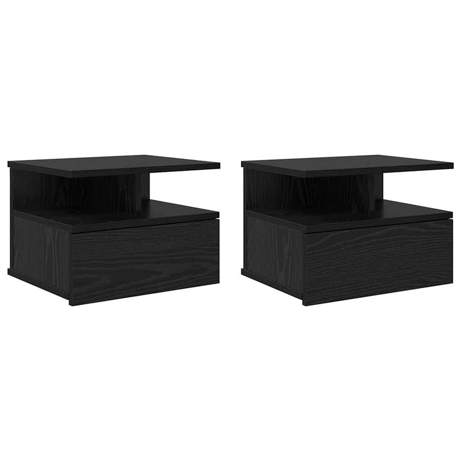 Vliegend Nachtkastje met lade 2 pcs Zwart Eiken 40 x 31 x 28 cm