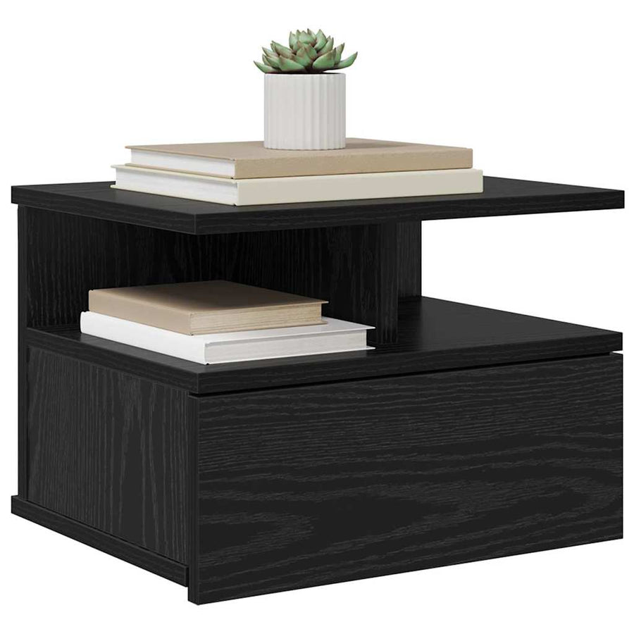 Vliegend Nachtkastje met lade 2 pcs Zwart Eiken 40 x 31 x 28 cm