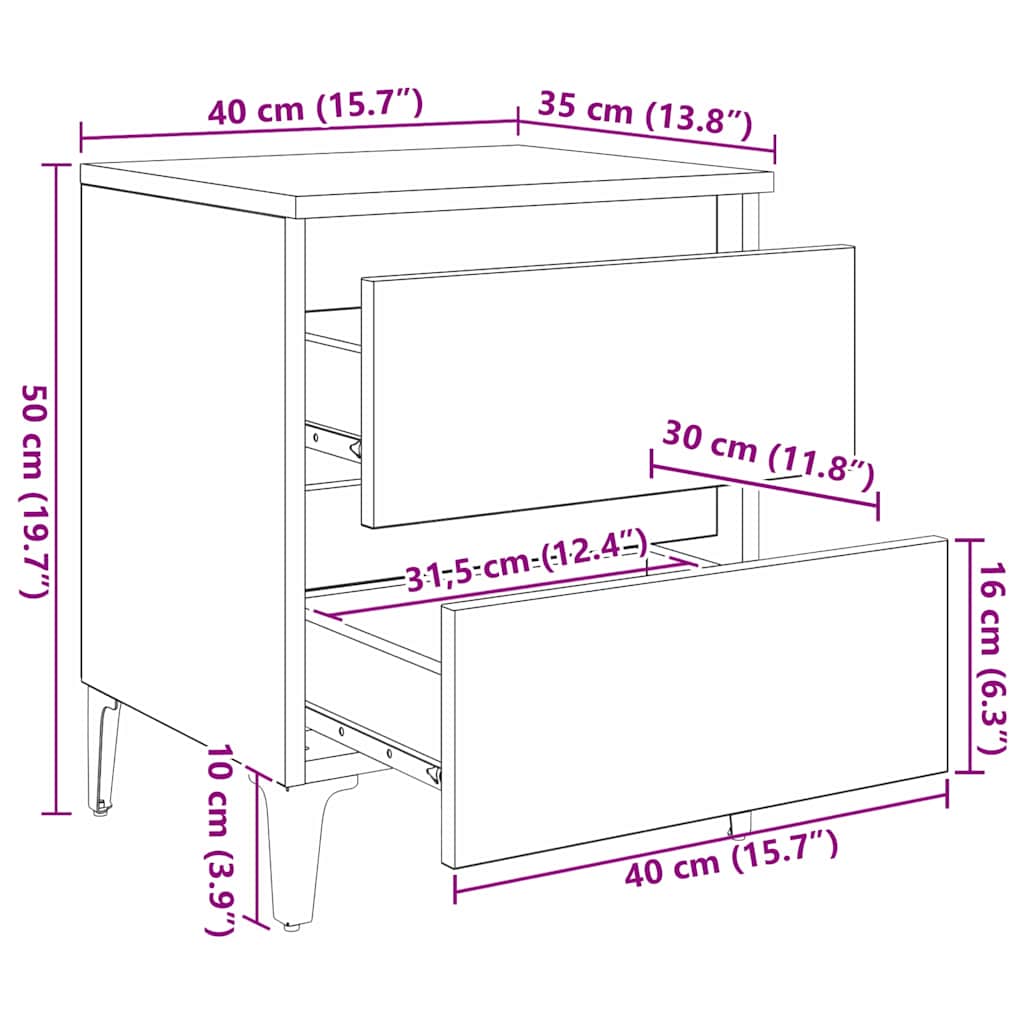 Nachtkastje 2 pcs Oud hout 40 x 35 x 50 cm Bewerkt hout