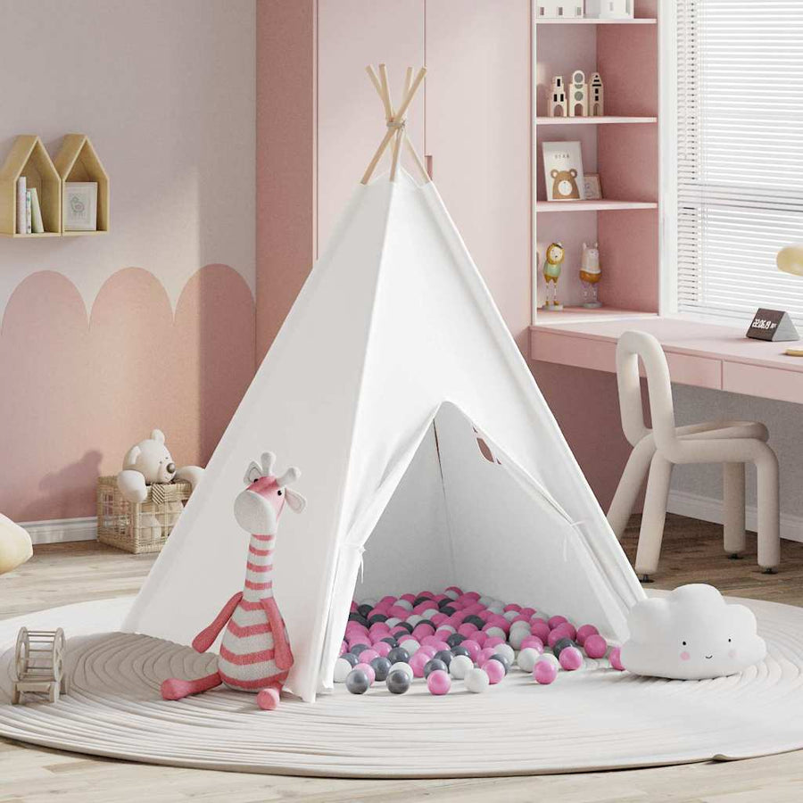 Teepee Tent Wit 120 X 120 X 150 Cm Stof En Plastic Wit/grijs/roze