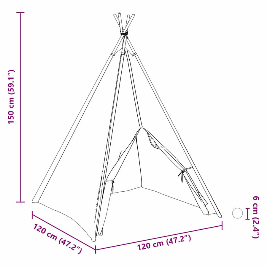 Teepee Tent Wit 120 X 120 X 150 Cm Stof En Plastic Wit/grijs/roze