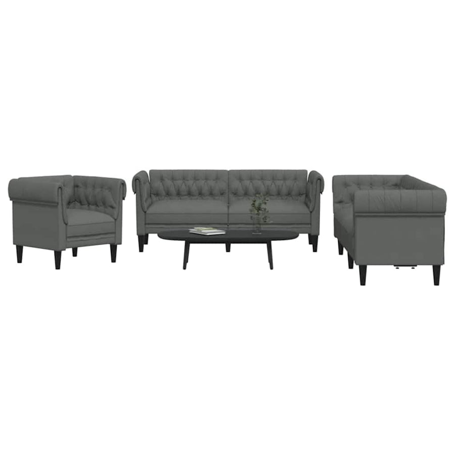 Bankstel 3 pcs Donkergrijs Stof