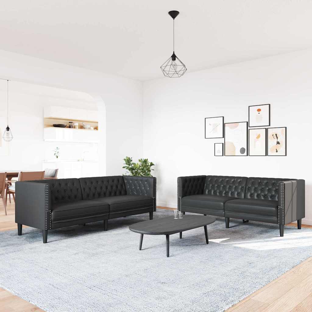 Woonkamer Bank 2 pcs Zwart 194 x 74,5 x 70,5 cm Nep Leer