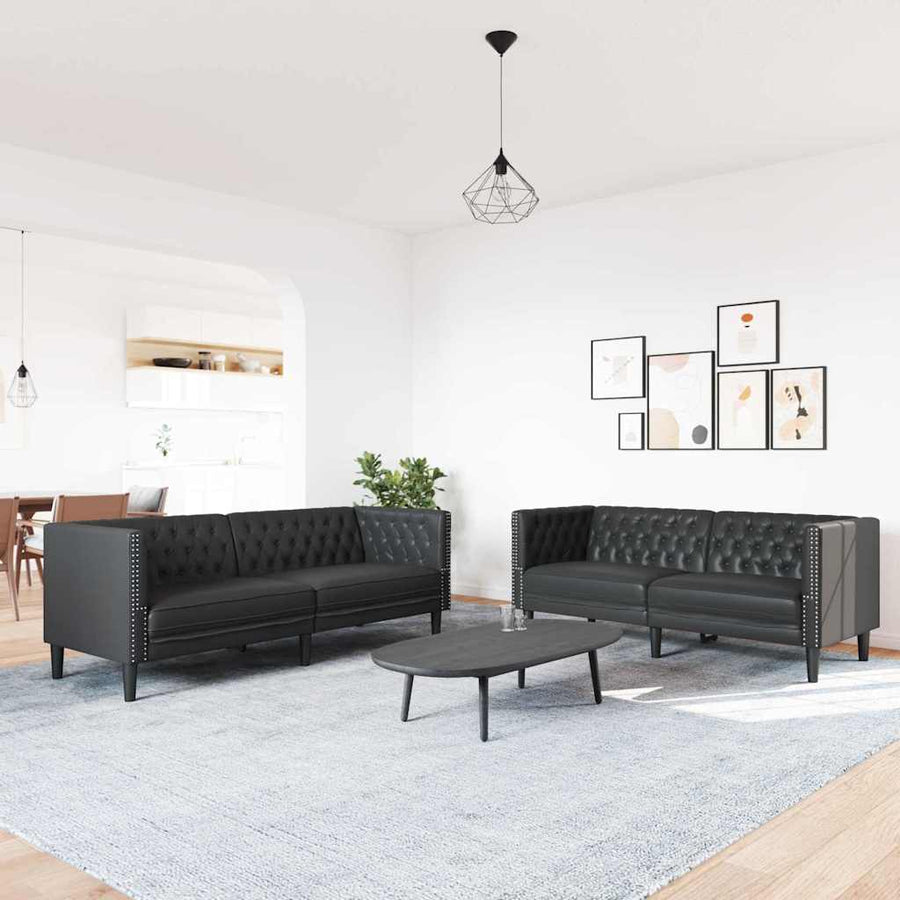 Woonkamer Bank 2 pcs Zwart 194 x 74,5 x 70,5 cm Nep Leer
