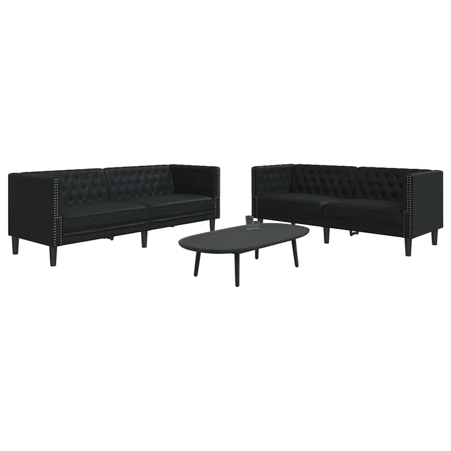 Woonkamer Bank 2 pcs Zwart 194 x 74,5 x 70,5 cm Nep Leer