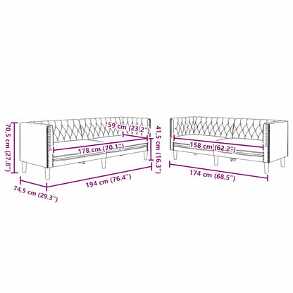 Woonkamer Bank 2 pcs Zwart 194 x 74,5 x 70,5 cm Nep Leer