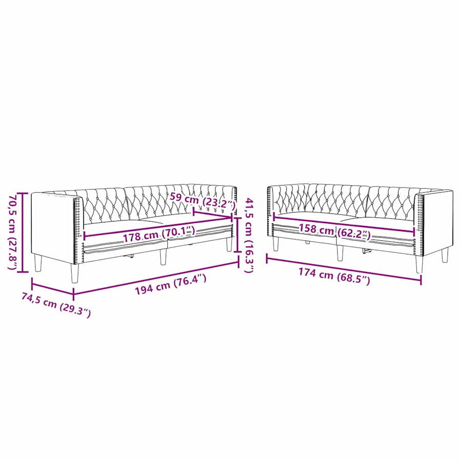 Woonkamer Bank 2 pcs Zwart 194 x 74,5 x 70,5 cm Nep Leer