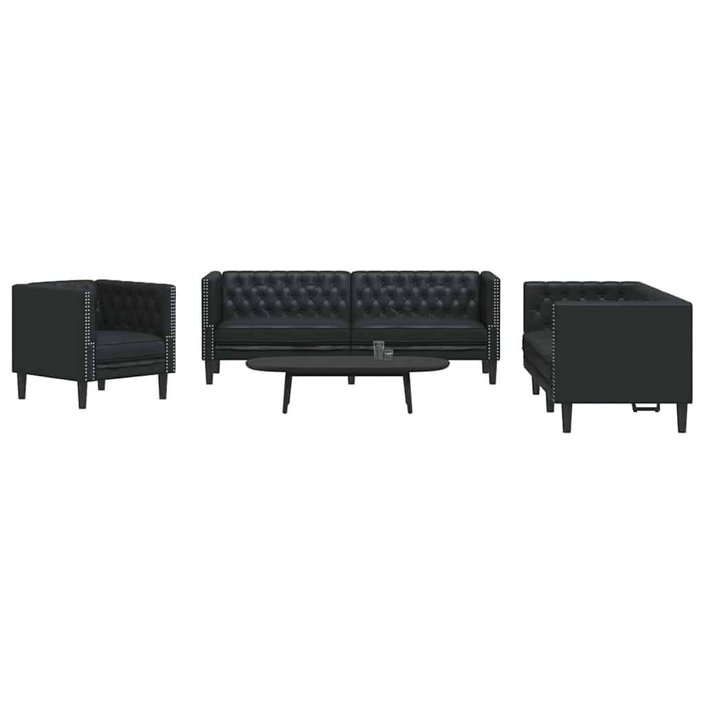 Woonkamer Bank 3 st Zwart Nep Leer