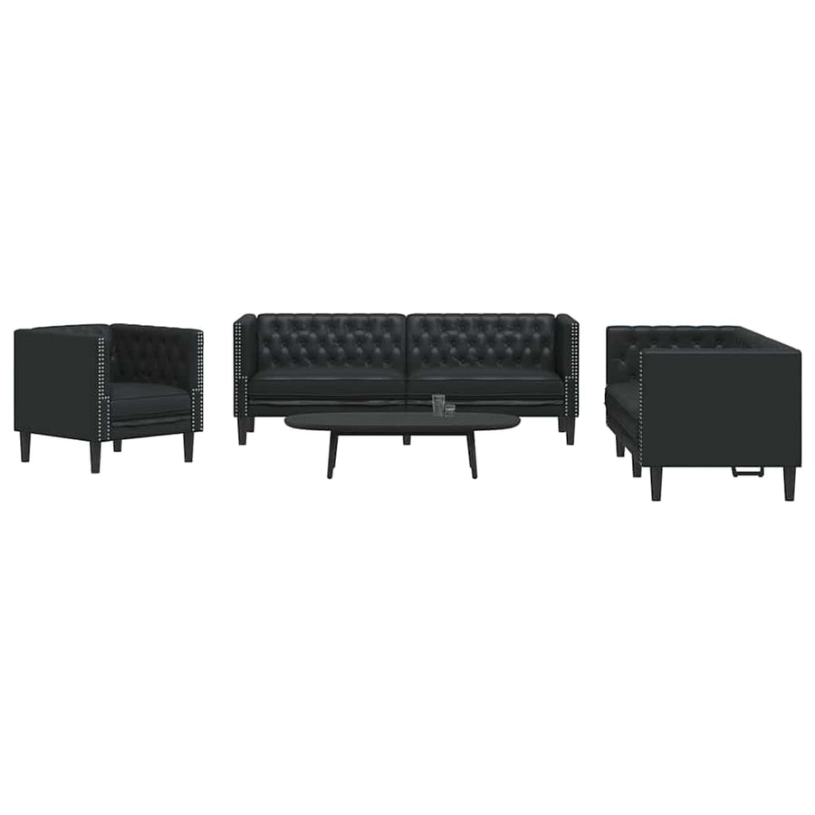 Woonkamer Bank 3 st Zwart Nep Leer