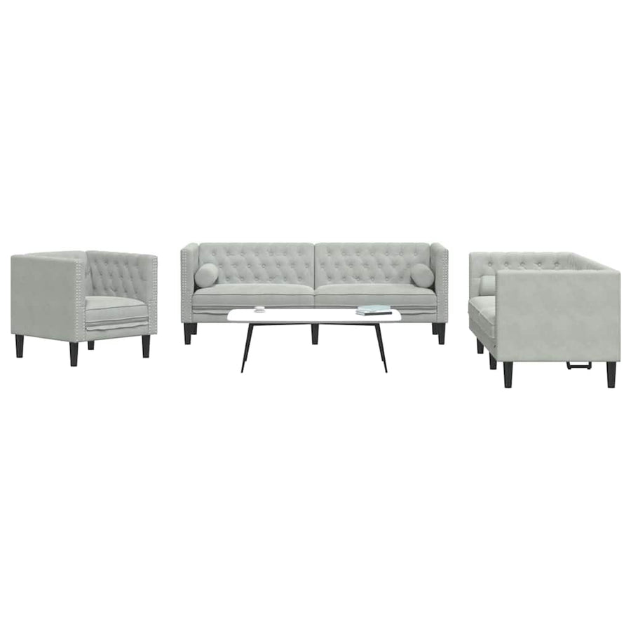 Bankstel 3 pcs Lichtgrijs Fluweel