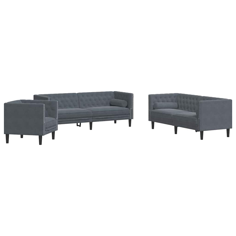 Bankstel 3 pcs Donkergrijs Fluweel