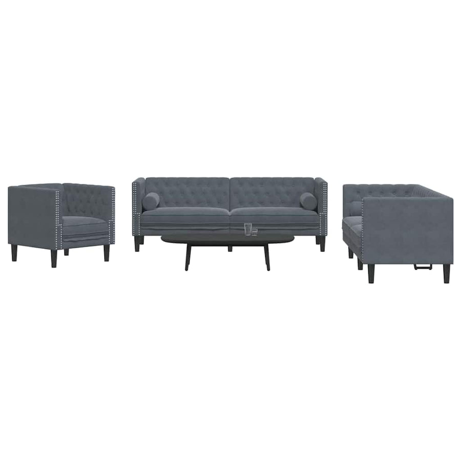 Bankstel 3 pcs Donkergrijs Fluweel